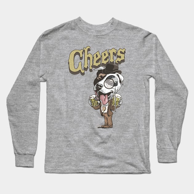 Cheers Craft Beer Retro Pitbull Long Sleeve T-Shirt by Mudge